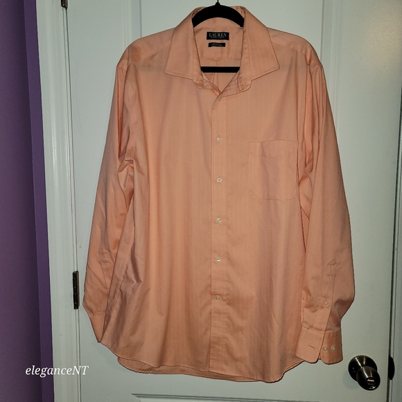 Ralph Lauren Men's Peach Long Sleeve Regular Fit Shirt Sz: XL (17 1/2 collar) - Picture 4 of 10